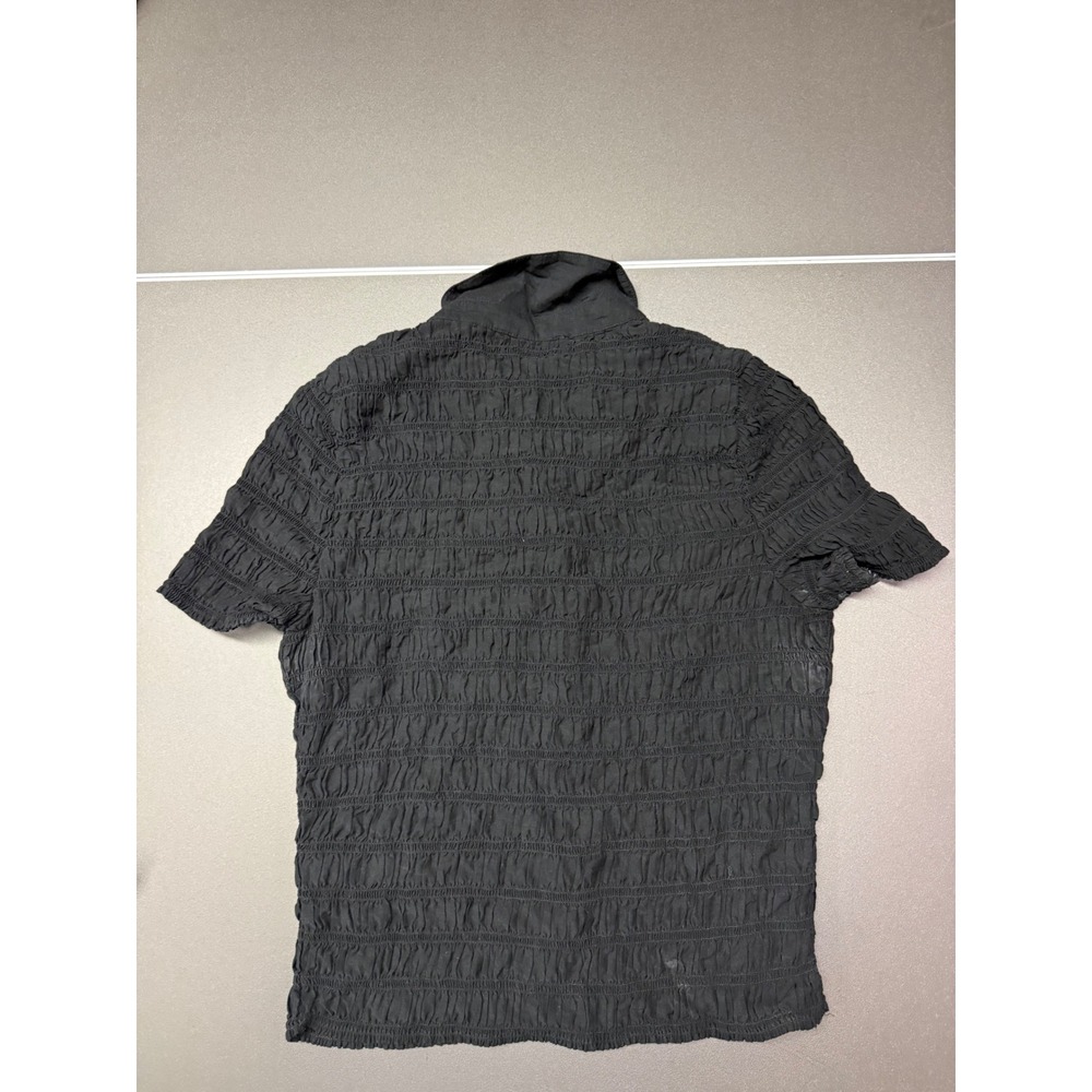 J.Crew Black Smocked Button Down Shirt Gold Crest Buttons Size Medium - Picture 10 of 10